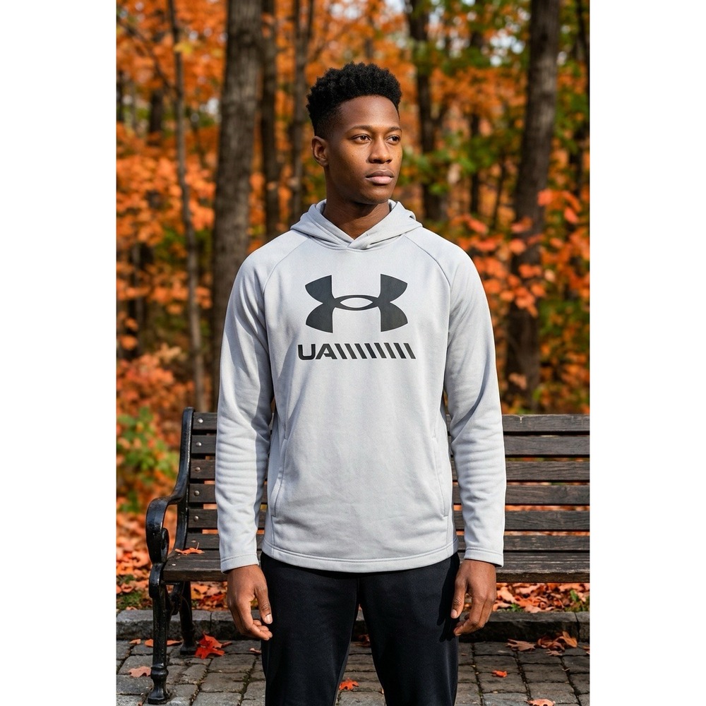 Under Armour Men's Large Gray Hoodie Pullover Sweatshirt Campus Core Fleece